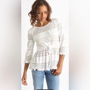Free People Cream Lace Detail Blouse